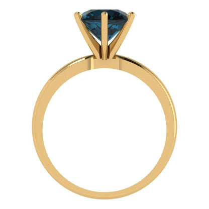 2 cttw Natural London Blue Topaz Solitaire  Engagement Ring - Solid Gold (Round Cut,8.0mm)