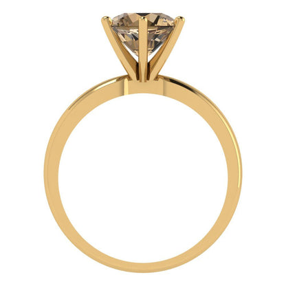 2 ct Brilliant Round Cut Champagne Simulated Diamond Yellow Gold Solitaire Engagement Ring