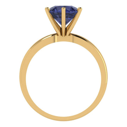 2 cttw Simulated Blue Sapphire Solitaire  Engagement Ring - Solid Gold (Round Cut,8.0mm)