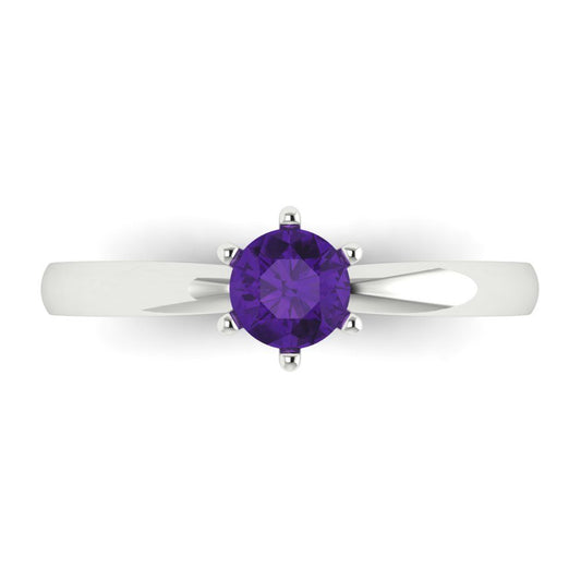 0.5 cttw Natural Amethyst Solitaire  Engagement Ring - Solid White Gold (VVS1, Round Cut,5.0mm)