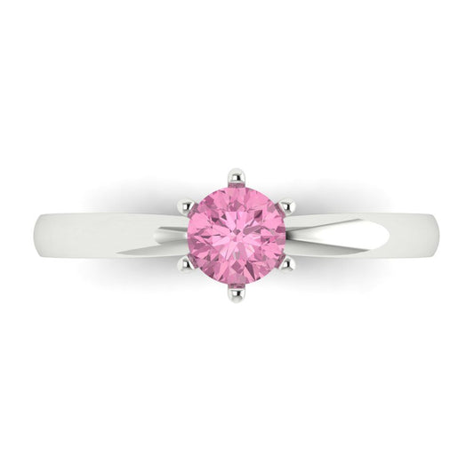 0.5 cttw Zirconia Simulated Pink Diamond Solitaire  Engagement Ring - Solid White Gold (VVS1, Round Cut,5.0mm)
