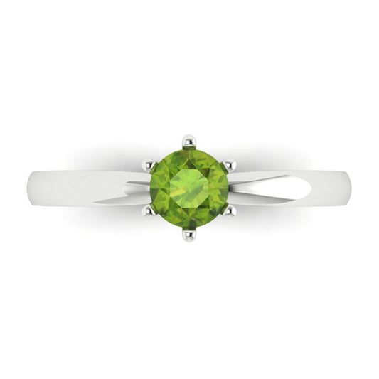 0.5 cttw Natural Peridot Solitaire  Engagement Ring - Solid White Gold (VVS1, Round Cut,5.0mm)