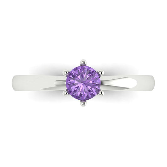 0.5 cttw Simulated Alexandrite Solitaire  Engagement Ring - Solid White Gold (VVS1, Round Cut,5.0mm)