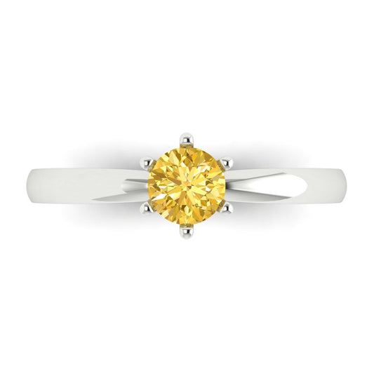 0.5 cttw Zirconia Simulated Yellow Diamond Solitaire  Engagement Ring - Solid White Gold (VVS1, Round Cut,5.0mm)