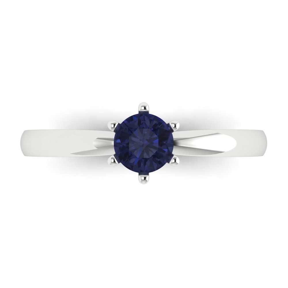 0.5 cttw Simulated Blue Sapphire Solitaire  Engagement Ring - Solid Gold (Round Cut,5.0mm)
