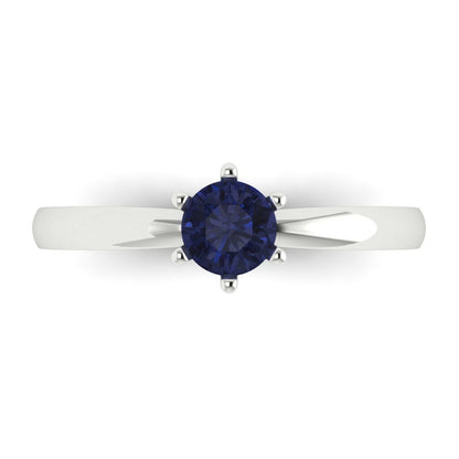 0.5 cttw Simulated Blue Sapphire Solitaire  Engagement Ring - Solid Gold (Round Cut,5.0mm)