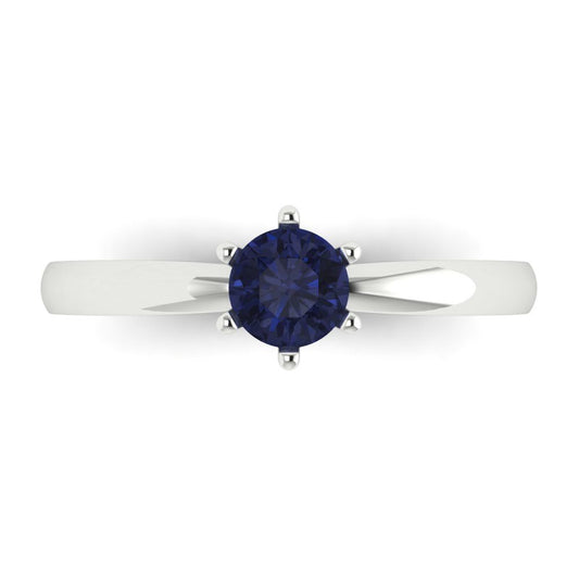 0.5 cttw Simulated Blue Sapphire Solitaire  Engagement Ring - Solid White Gold (VVS1, Round Cut,5.0mm)