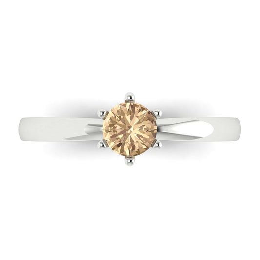 0.5 cttw Yellow Moissanite Solitaire  Engagement Ring - Solid White Gold (VVS1, Round Cut,5.0mm)