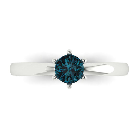 0.5 cttw Natural London Blue Topaz Solitaire  Engagement Ring - Solid White Gold (VVS1, Round Cut,5.0mm)