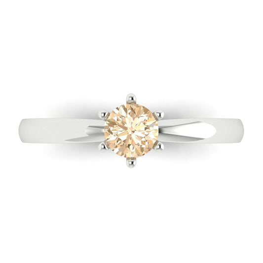 0.5 cttw Natural Morganite Solitaire  Engagement Ring - Solid White Gold (VVS1, Round Cut,5.0mm)