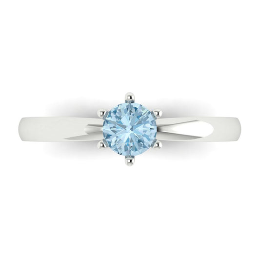 0.5 cttw Natural Swiss Blue Topaz Solitaire  Engagement Ring - Solid White Gold (VVS1, Round Cut,5.0mm)