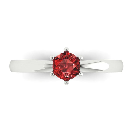 0.5 cttw Natural Garnet Solitaire  Engagement Ring - Solid White Gold (VVS1, Round Cut,5.0mm)