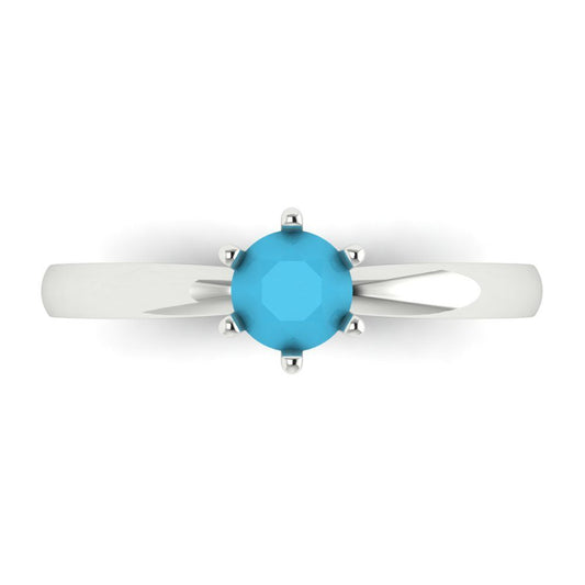 0.5 cttw Simulated Turquoise Solitaire  Engagement Ring - Solid White Gold (VVS1, Round Cut,5.0mm)