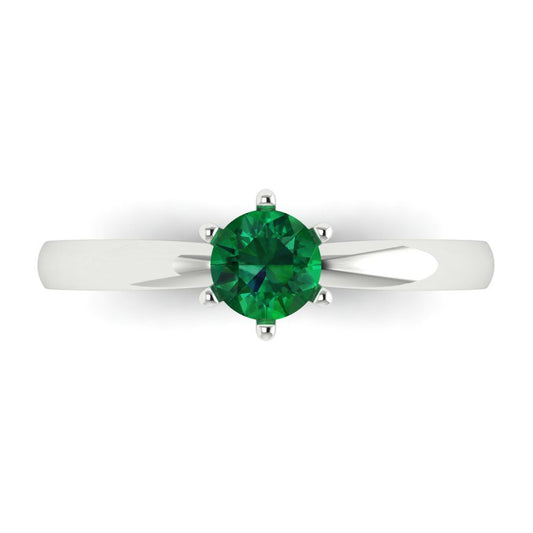 0.5 cttw Simulated Emerald Solitaire  Engagement Ring - Solid White Gold (VVS1, Round Cut,5.0mm)