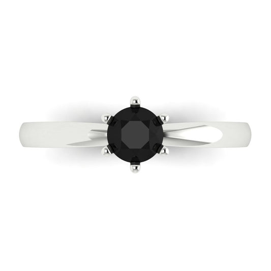 0.5 cttw Natural Onyx Solitaire  Engagement Ring - Solid White Gold (VVS1, Round Cut,5.0mm)