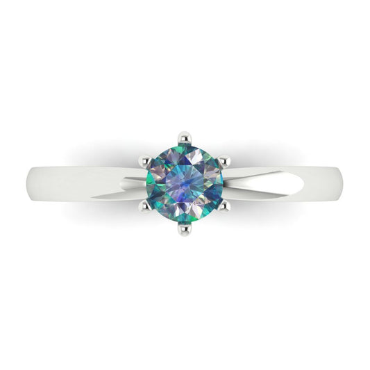0.5 cttw Blue Moissanite Solitaire  Engagement Ring - Solid White Gold (VVS1, Round Cut,5.0mm)