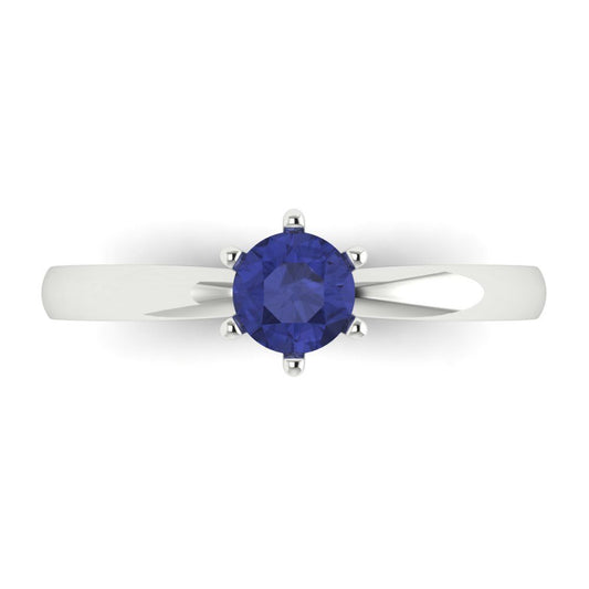 0.5 cttw Simulated Tanzanite Solitaire  Engagement Ring - Solid White Gold (VVS1, Round Cut,5.0mm)