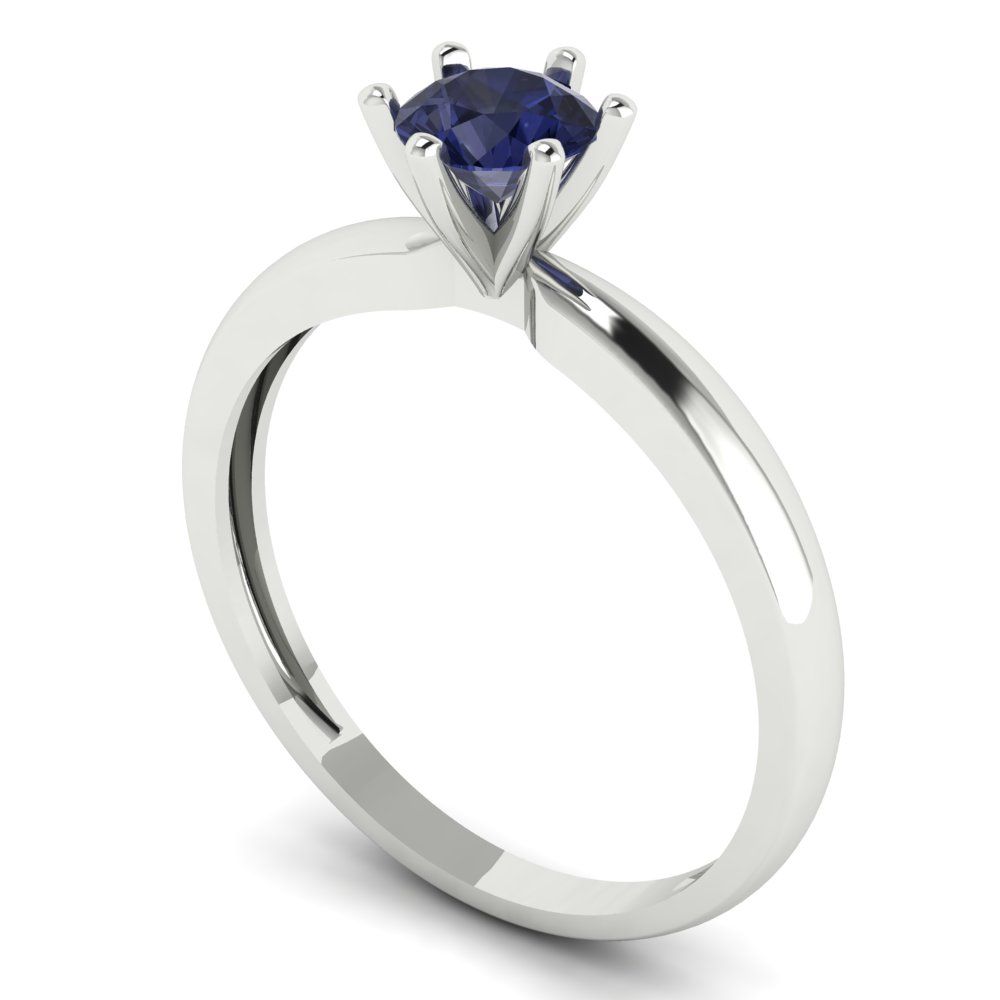 0.5 cttw Simulated Blue Sapphire Solitaire  Engagement Ring - Solid Gold (Round Cut,5.0mm)