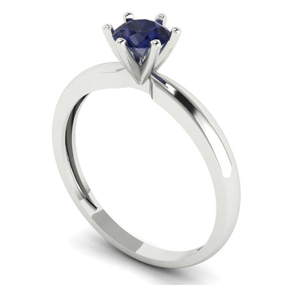 0.5 cttw Simulated Blue Sapphire Solitaire  Engagement Ring - Solid Gold (Round Cut,5.0mm)