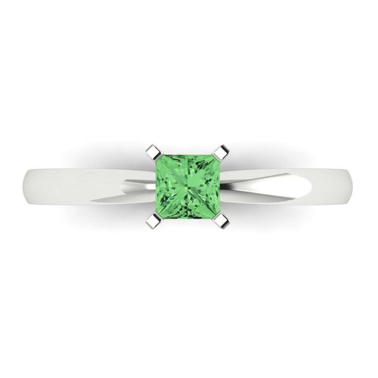 0.5 cttw Zirconia Simulated Green Diamond Solitaire  Engagement Ring - Solid White Gold (VVS1, Princess Cut,4.0mm)