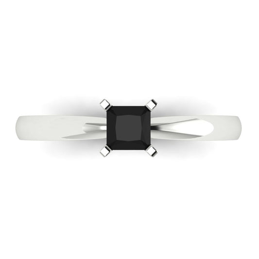 0.5 cttw Natural Onyx Solitaire  Engagement Ring - Solid White Gold (VVS1, Princess Cut,4.0mm)