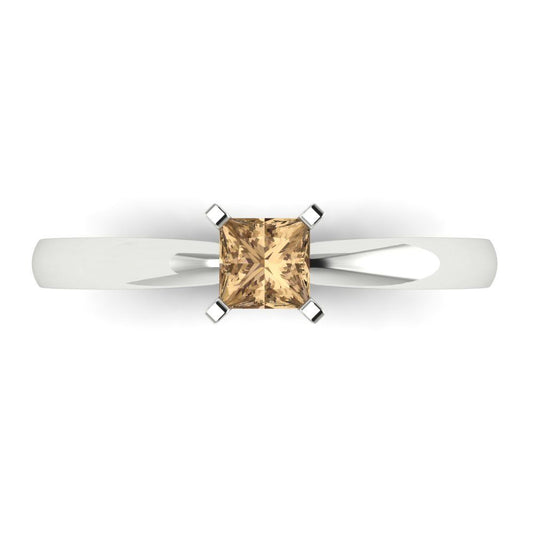 0.5 cttw Zirconia Simulated Champagne Diamond Solitaire  Engagement Ring - Solid White Gold (VVS1, Princess Cut,4.0mm)