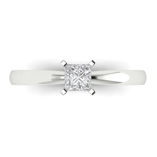 0.5 cttw White Sapphire Solitaire  Engagement Ring - Solid White Gold (VVS1, Princess Cut,4.0mm)