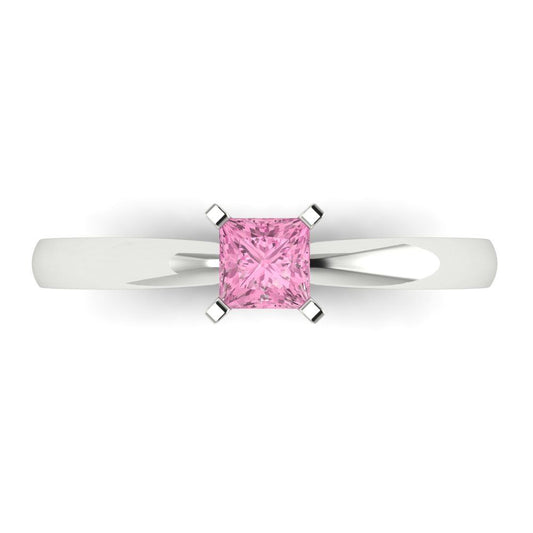 0.5 cttw Zirconia Simulated Pink Diamond Solitaire  Engagement Ring - Solid White Gold (VVS1, Princess Cut,4.0mm)