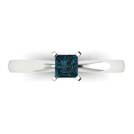 0.5 cttw Natural London Blue Topaz Solitaire  Engagement Ring - Solid White Gold (VVS1, Princess Cut,4.0mm)