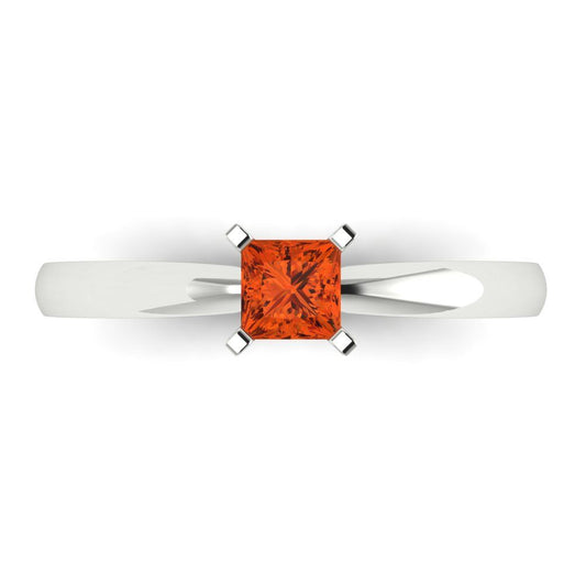 0.5 cttw Zirconia Simulated Red Diamond Solitaire  Engagement Ring - Solid White Gold (VVS1, Princess Cut,4.0mm)