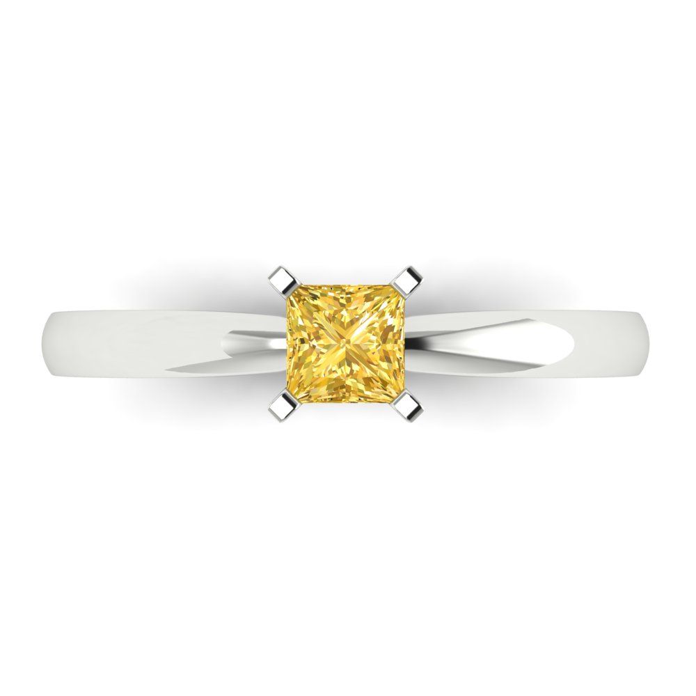 0.5 cttw Zirconia Simulated Yellow Diamond Solitaire  Engagement Ring - Solid Gold (VVS1, Princess Cut,4.0mm)