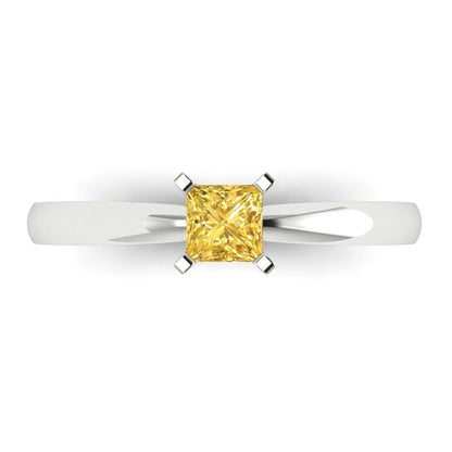 0.5 cttw Zirconia Simulated Yellow Diamond Solitaire  Engagement Ring - Solid Gold (VVS1, Princess Cut,4.0mm)