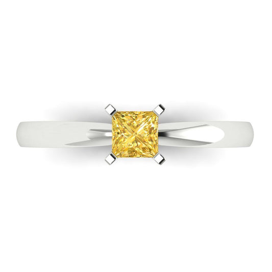 0.5 cttw Zirconia Simulated Yellow Diamond Solitaire  Engagement Ring - Solid White Gold (VVS1, Princess Cut,4.0mm)