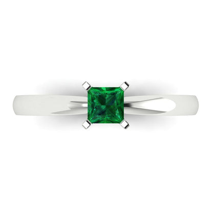 0.5 cttw Simulated Emerald Solitaire  Engagement Ring - Solid Gold (Princess Cut,4.0mm)