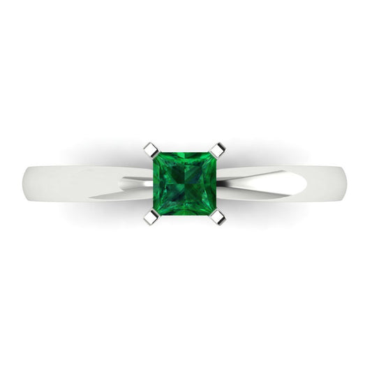 0.5 cttw Simulated Emerald Solitaire  Engagement Ring - Solid White Gold (VVS1, Princess Cut,4.0mm)