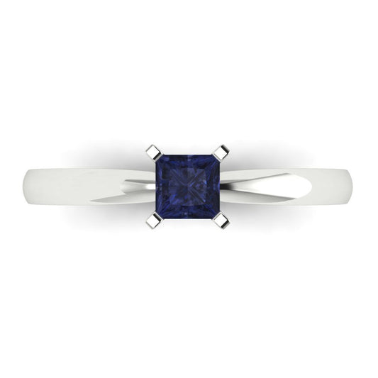 0.5 cttw Simulated Blue Sapphire Solitaire  Engagement Ring - Solid White Gold (VVS1, Princess Cut,4.0mm)