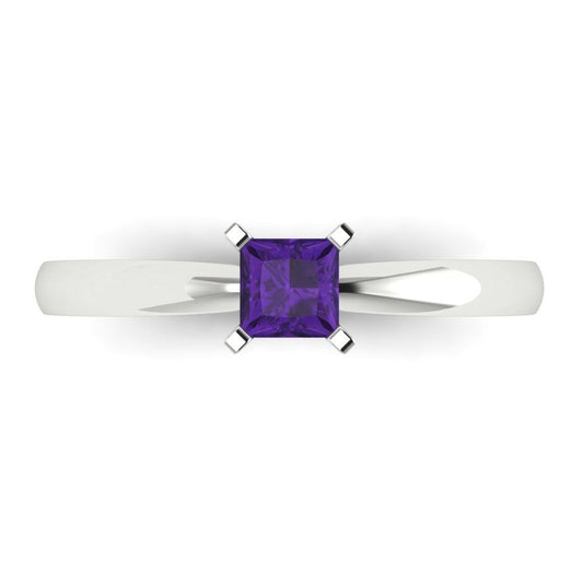 0.5 cttw Natural Amethyst Solitaire  Engagement Ring - Solid White Gold (VVS1, Princess Cut,4.0mm)
