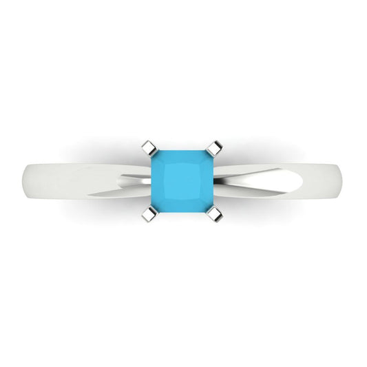 0.5 cttw Simulated Turquoise Solitaire  Engagement Ring - Solid White Gold (VVS1, Princess Cut,4.0mm)