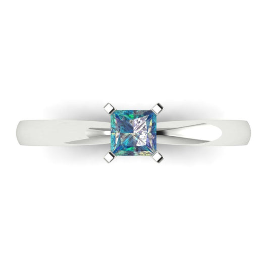 0.5 cttw Blue Moissanite Solitaire  Engagement Ring - Solid White Gold (VVS1, Princess Cut,4.0mm)