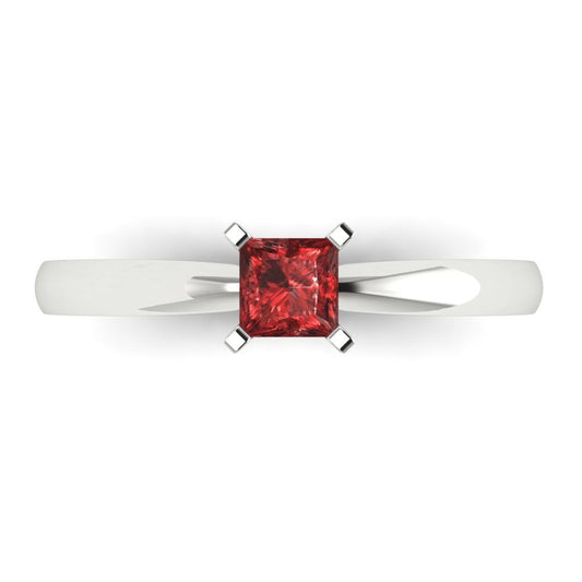 0.5 cttw Natural Garnet Solitaire  Engagement Ring - Solid White Gold (VVS1, Princess Cut,4.0mm)