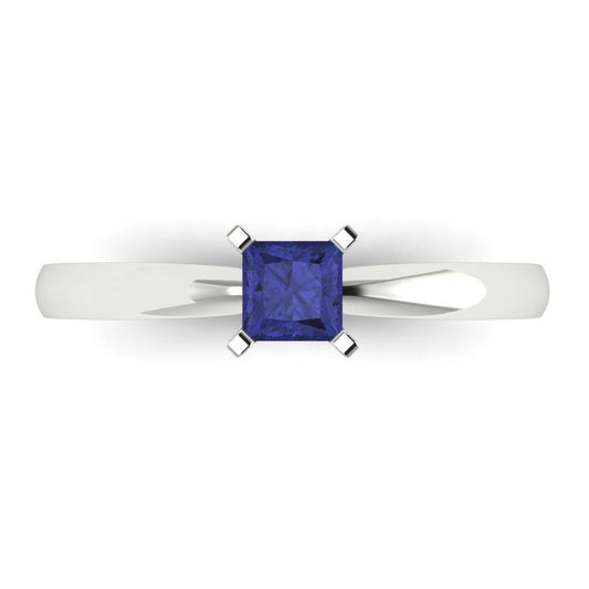 0.5 cttw Simulated Tanzanite Solitaire  Engagement Ring - Solid White Gold (VVS1, Princess Cut,4.0mm)