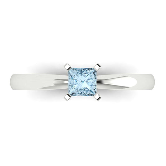 0.5 cttw Natural Aquamarine Solitaire  Engagement Ring - Solid White Gold (VVS1, Princess Cut,4.0mm)