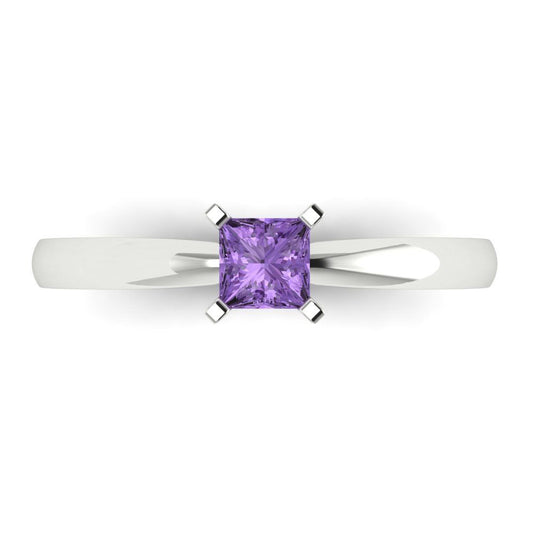 0.5 cttw Simulated Alexandrite Solitaire  Engagement Ring - Solid White Gold (VVS1, Princess Cut,4.0mm)