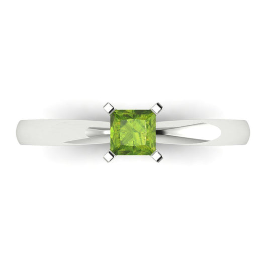 0.5 cttw Natural Peridot Solitaire  Engagement Ring - Solid White Gold (VVS1, Princess Cut,4.0mm)