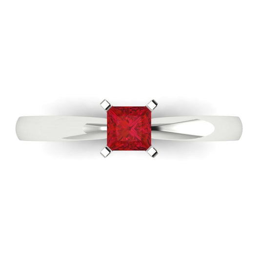 0.5 cttw Simulated Ruby Solitaire  Engagement Ring - Solid White Gold (VVS1, Princess Cut,4.0mm)