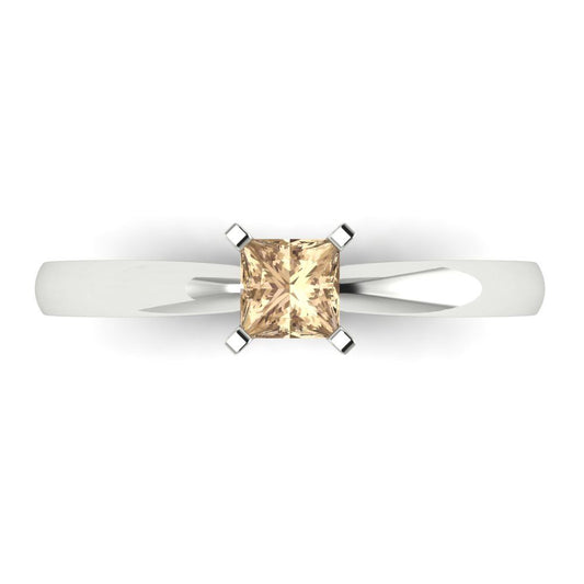 0.5 cttw Yellow Moissanite Solitaire  Engagement Ring - Solid White Gold (VVS1, Princess Cut,4.0mm)