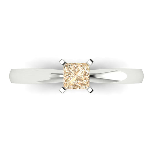 0.5 cttw Natural Morganite Solitaire  Engagement Ring - Solid White Gold (VVS1, Princess Cut,4.0mm)