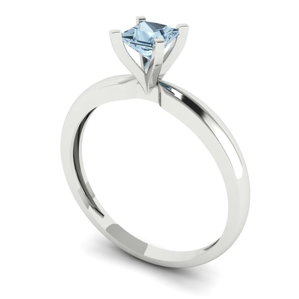 0.5 cttw Natural Aquamarine Solitaire  Engagement Ring - Solid Gold (Princess Cut,4.0mm)