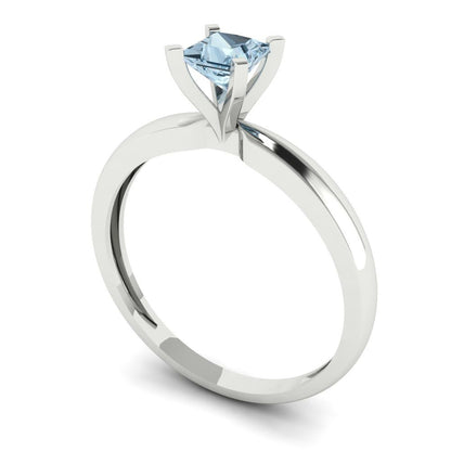 0.5 cttw Natural Aquamarine Solitaire  Engagement Ring - Solid Gold (Princess Cut,4.0mm)