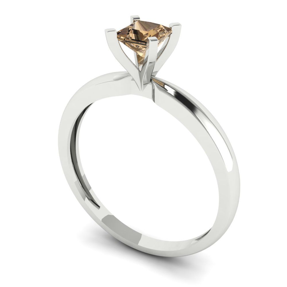 0.5 cttw Zirconia Simulated Champagne Diamond Solitaire  Engagement Ring - Solid Gold (VVS1, Princess Cut,4.0mm)